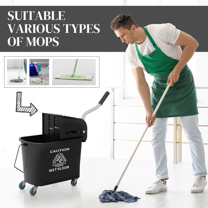 20L Compact Mop Bucket on Wheels, with Water Separation Panel - Black