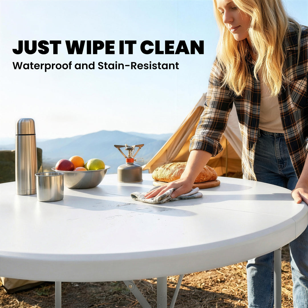 4ft Folding Picnic Table, Camping Table with Non-slip Foot Pads and Me