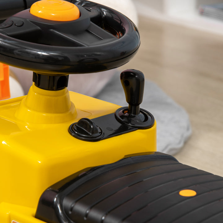 Kids Ride-On Construction Car, with Fork, Tray, Sounds - Yellow