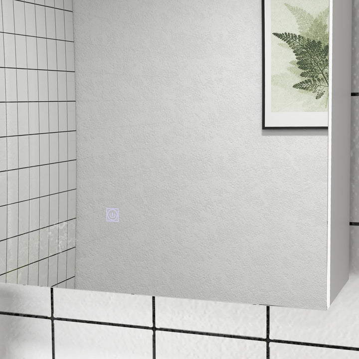 Bathroom Mirror Cabinet with Light, Bathroom Storage Cupboard with Adjustable Shelf, USB Powered, 90x15x70cm, White