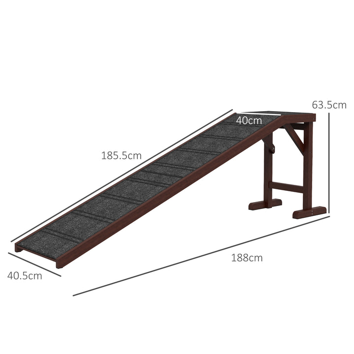 PawHut Pet Ramp for Dogs Non-slip Carpet Top Platform Pine Wood 188 x 40.5 x 63.5, Brown, Grey | Aosom UK