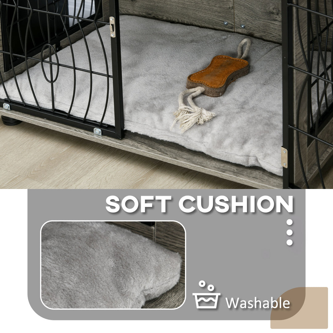 Indoor Dog Crate Furniture End Table w/ Plush Washable Cushion, Lockable Door, for Medium Dogs