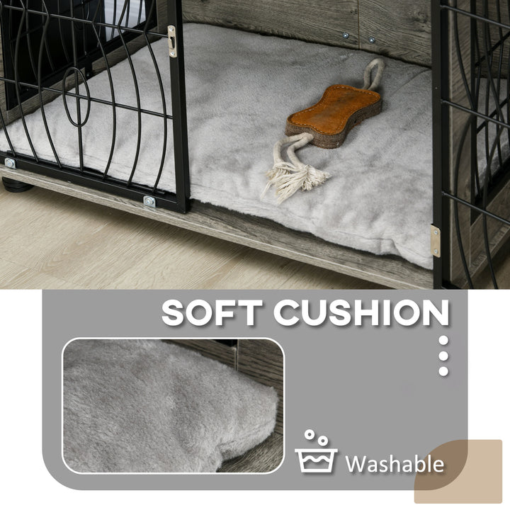 Indoor Dog Crate Furniture End Table w/ Plush Washable Cushion, Lockable Door, for Medium Dogs