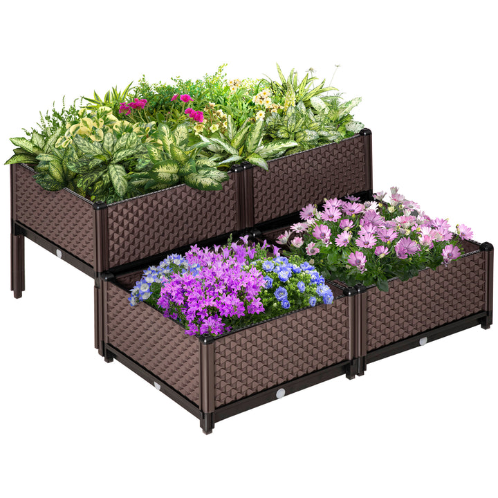 50cm x 50cm x 46.5cm Set of 4 41L Garden Raised Bed Kit, PP DIY Elevated Planter Box, Flower Vegetables Planting Container with Self-Watering Design and Drainage Holes