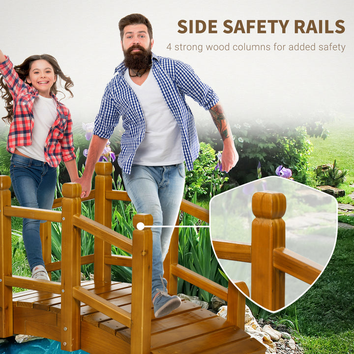 Wooden Garden Bridge with Safety Railings, Arc Footbridge for Pond Bac
