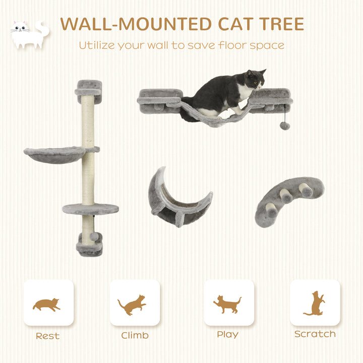 PawHut 4-Piece Cat Wall Furniture, Grey | Aosom UK