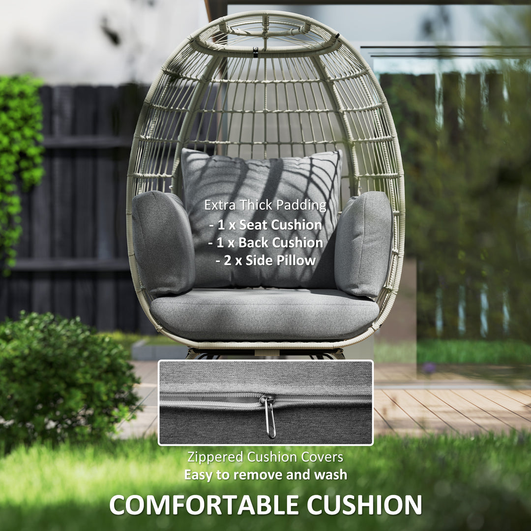 Rattan Egg Chair with Cushions and Pillows, Charcoal Grey