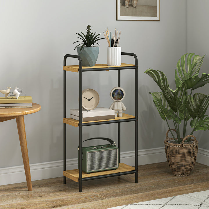 HOMCOM 3-Tier Bamboo Bathroom Storage Shelf, Freestanding Narrow Shelving Unit with Slatted Shelves for Kitchen Bathroom Living Room, 41.5 x 21.5 x 77.5 cm, Natural and Black