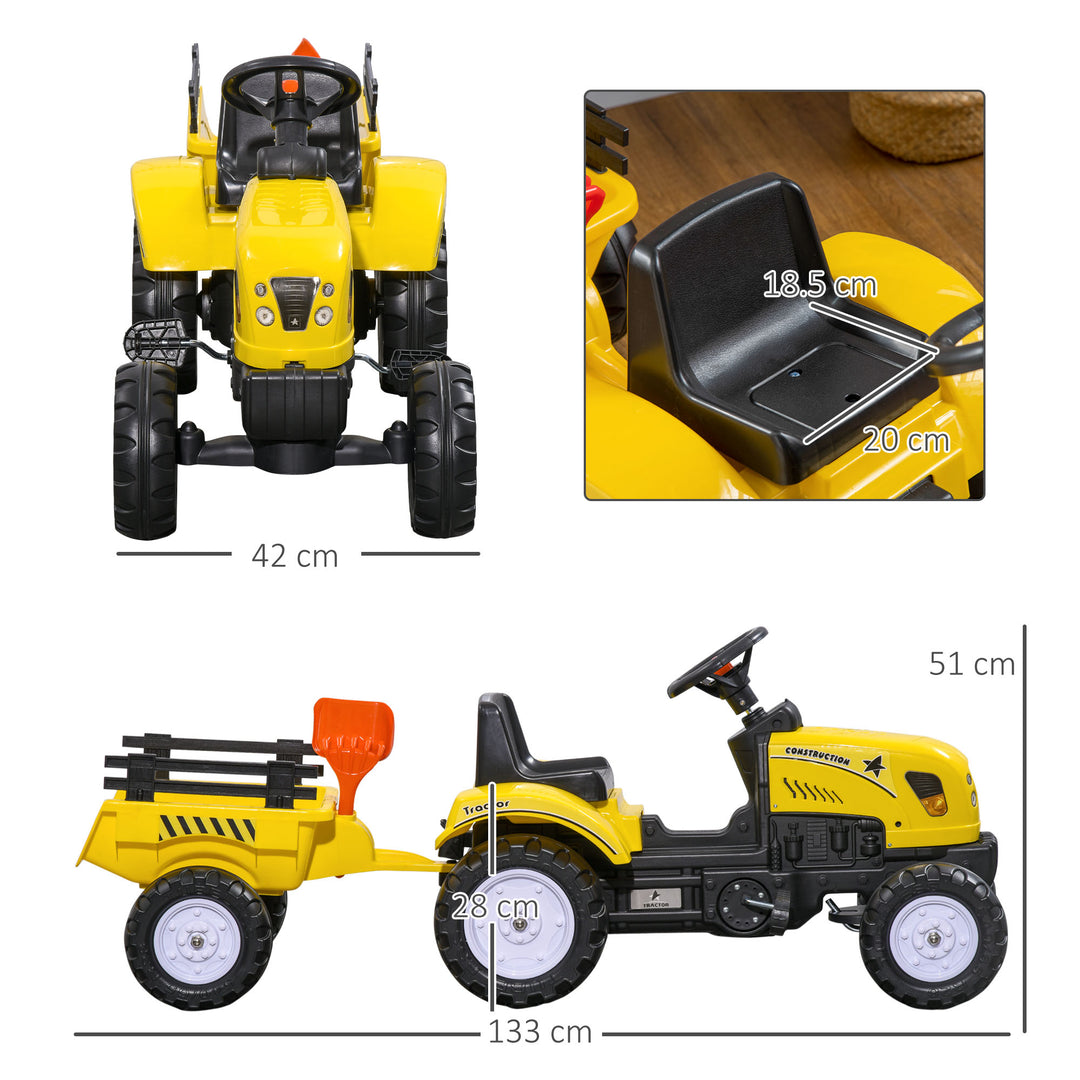 Kids Ride on Tractor with Back Trailer, Shovel & Rake, Horn, Four Wheels Tractor Toy for Child Toddler