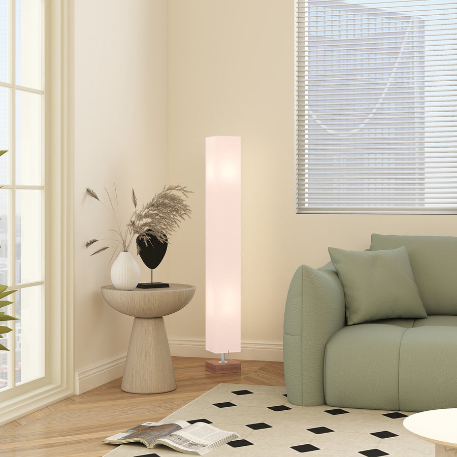 Floor Lamp, 120cm Standing Lamp with Linen Lampshade, Standard Light with Pine Wood Base for Living Room, Bedroom (Bulbs Not Included)