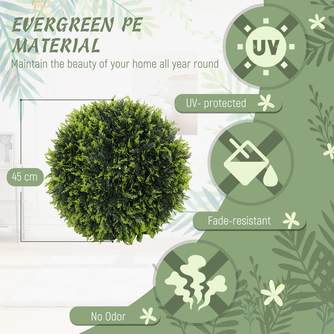 Set of 2 Artificial Plant Topiary Balls, UV-protected Fake Decorative Plants, Faux Plants for Home Indoor Outdoor Decor, 45cm, Green