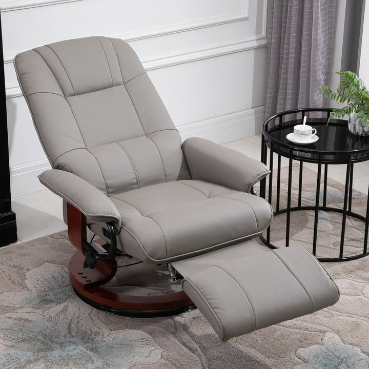 360° Swivel Recliner Chair with Footstool, Manual Recliner Armchair with Wooden Base, Faux Leather Upholstered Reclining Chair for Living Room, Bedroom, Office