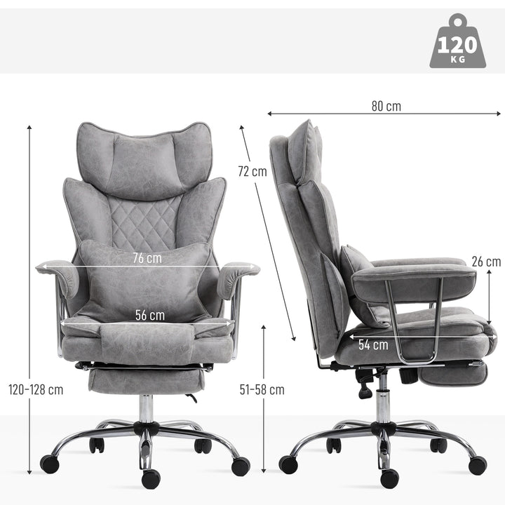 Leathaire Reclining Office Chair with Lumbar Support Pillow - Grey