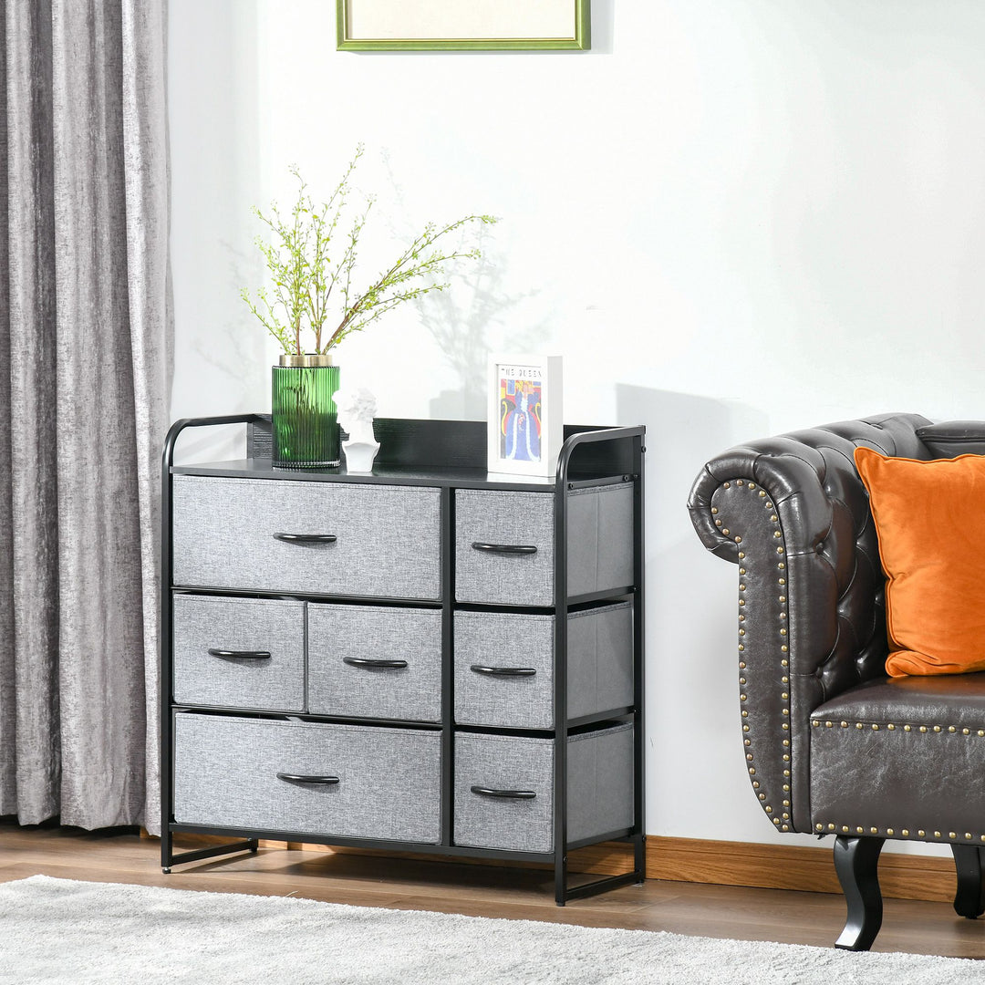 HOMCOM Chest of Drawers with 7 Foldable Drawers, 3-Tier Fabric Bedroom Dresser, Clothes Storage Unit for Bedroom, Living Room, Grey