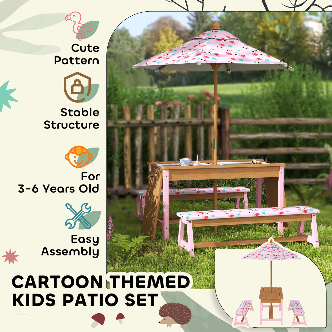 Kids Picnic Table Set with Removable &amp; Foldable Umbrella, Storage Boxe