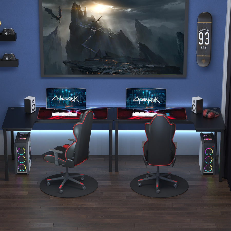 L-Shaped Gaming Desk, Computer Corner Desk, Home Office Workstation with Cable Management, 145 x 81 x 76cm, Black, Left