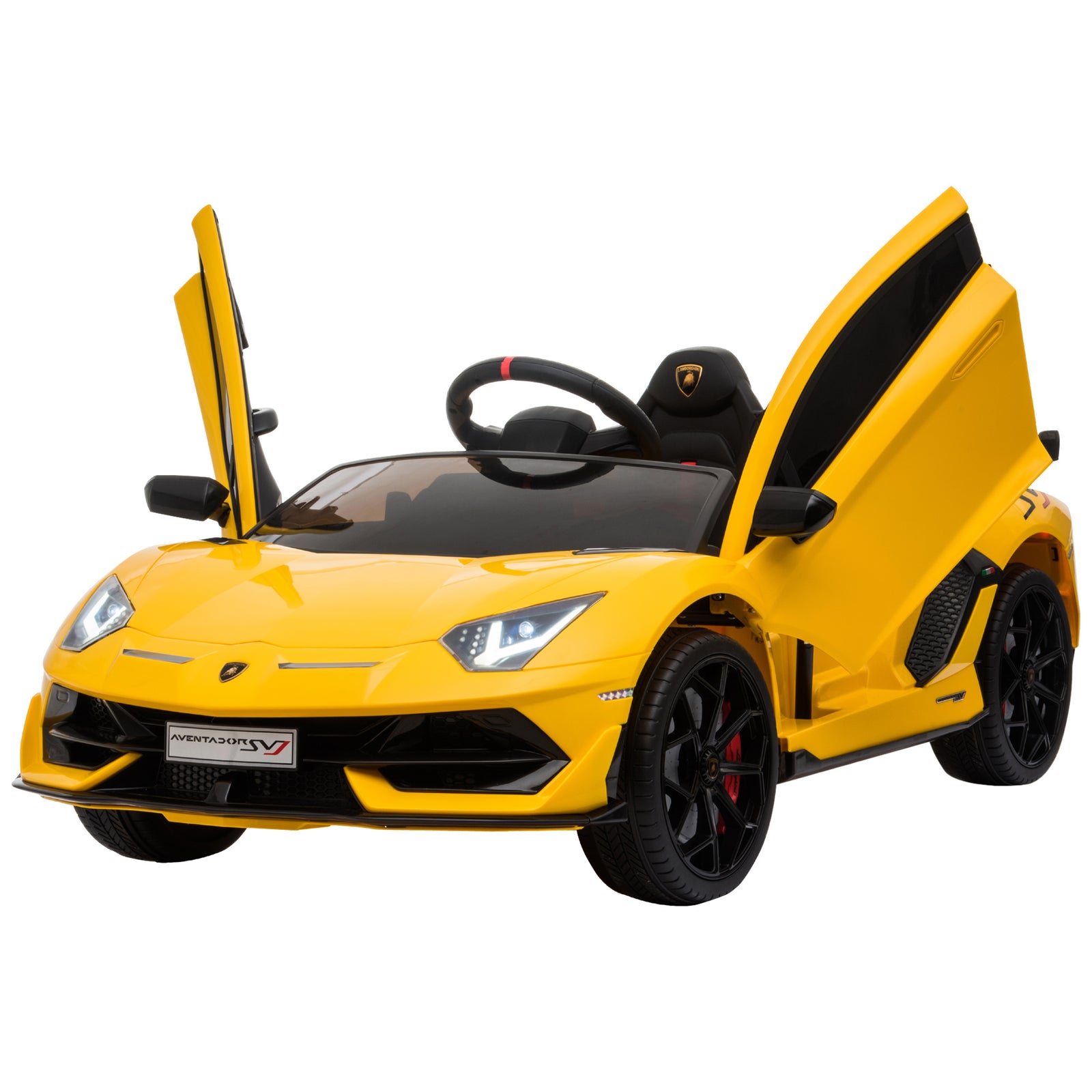 Lamborghini Aventador Licensed 12V Kids Electric Ride On Car Racing Car Toy with Parental Remote Control Battery-powered 2 Motors Music Lights for 3-8 Years Old Yellow