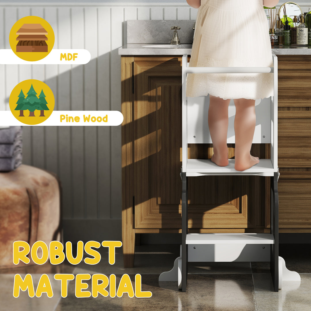 Toddler Step Stool, 4 in 1 Standing Tower, Foldable Toddler Step with Safety Rail, for Kitchen, Bathroom