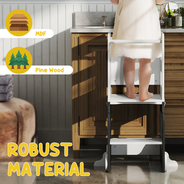 Toddler Step Stool, 4 in 1 Standing Tower, Foldable Toddler Step with Safety Rail, for Kitchen, Bathroom