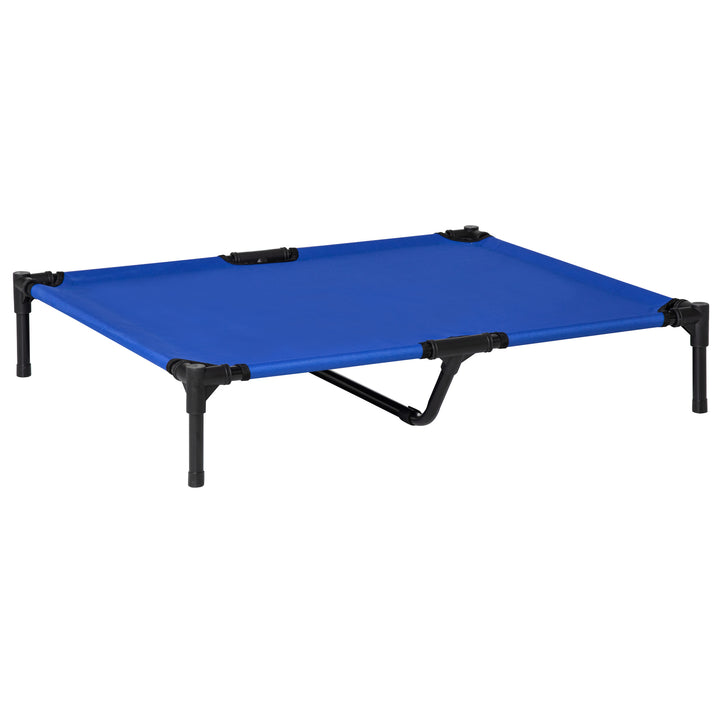 PawHut Raised Dog Bed Cat Elevated Lifted Portable Camping w/ Metal Frame for Large Dogs, Blue | Aosom UK