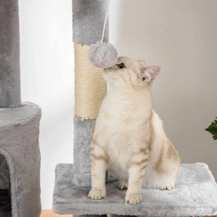 PawHut Floor to Ceiling Cat Tree for Indoor Cats 240-260cm Adjustable Height Light Grey | Aosom UK