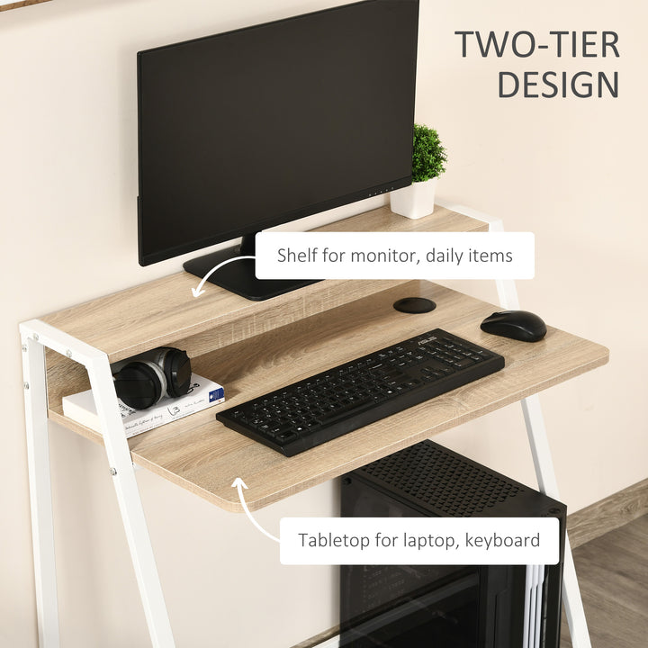 HOMCOM Writing Desk, Computer Table for Home Office, PC Laptop Workstation with Storage Shelf, White and Oak | Aosom UK