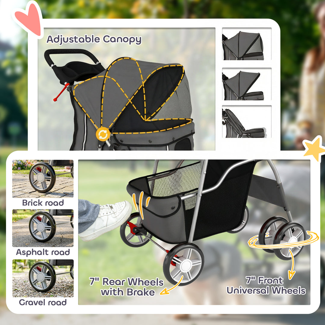Dog Pram, Pet Stroller with Reflective Strips, Foldable Cat Stroller w