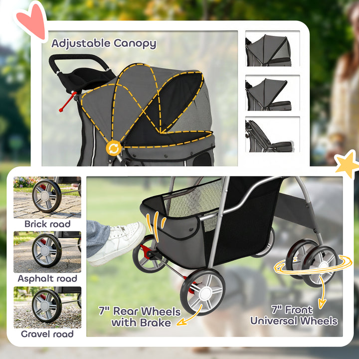 Dog Pram, Pet Stroller with Reflective Strips, Foldable Cat Stroller w