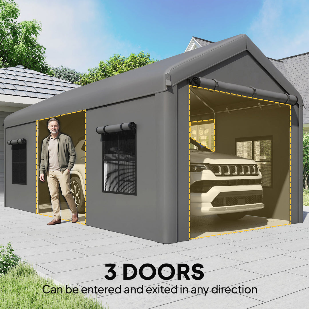 3 x 6 m Heavy Duty Carport, Portable Garage Car Canopy Tent with Galva