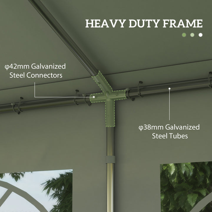 4m x 4m Marquee Party Tent, Heavy Duty Wedding Canopy with Sidewalls, Doors, Windows, Galvanised Garden Gazebo for Parties Events, White