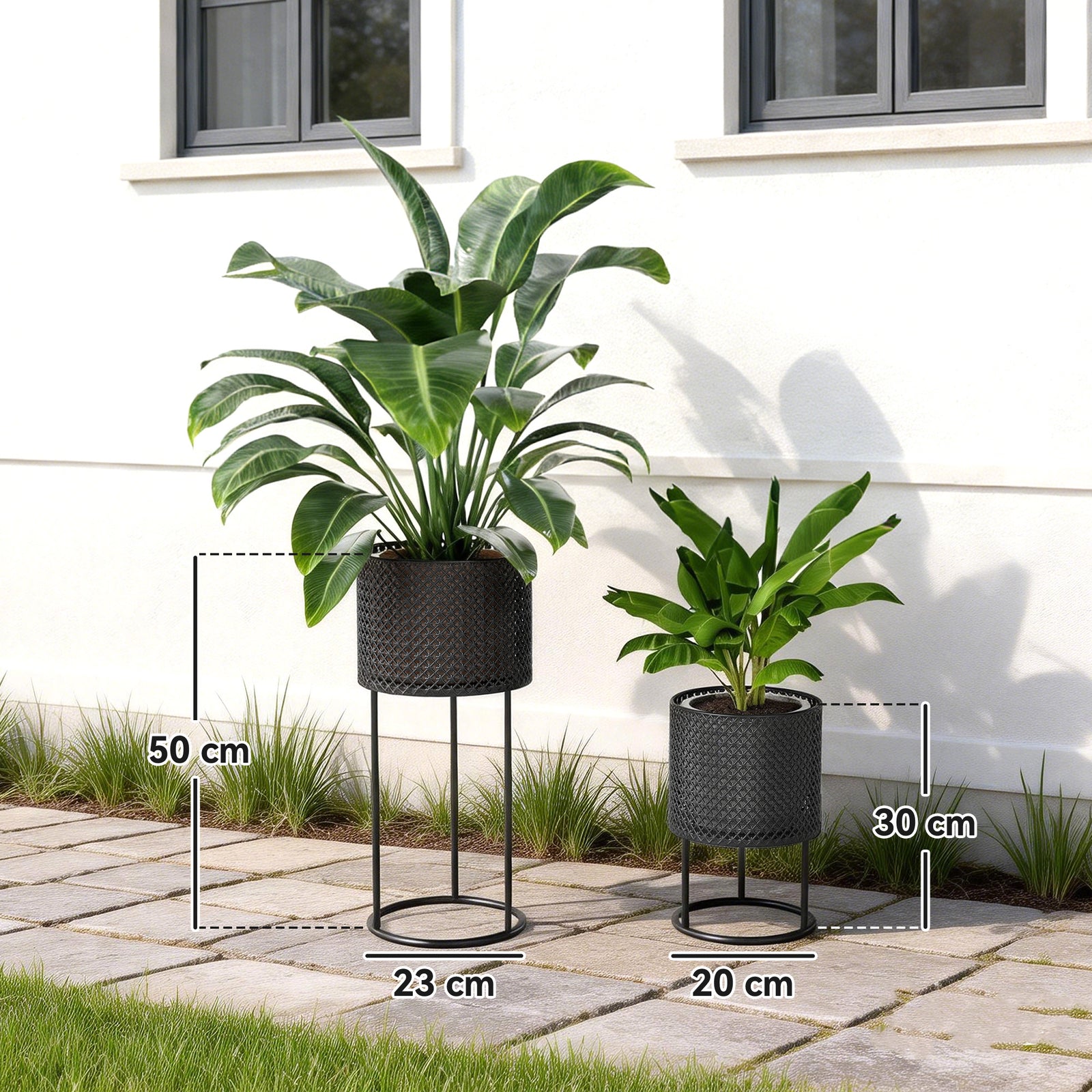 Metal Plant Pots Set of 2 with Hollow Design Flower Planters for Garde