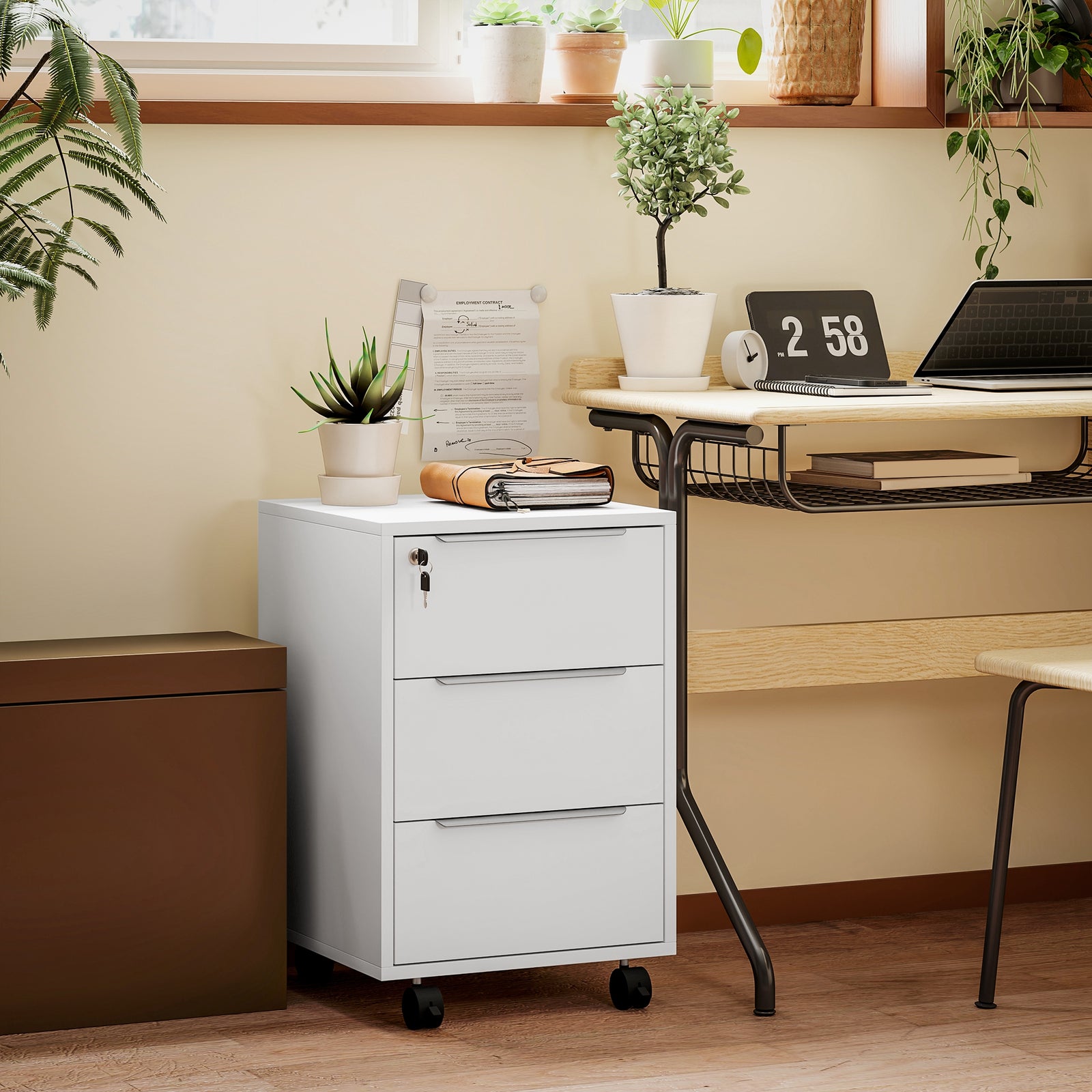 Three-Drawer Locking Filing Cabinet - White