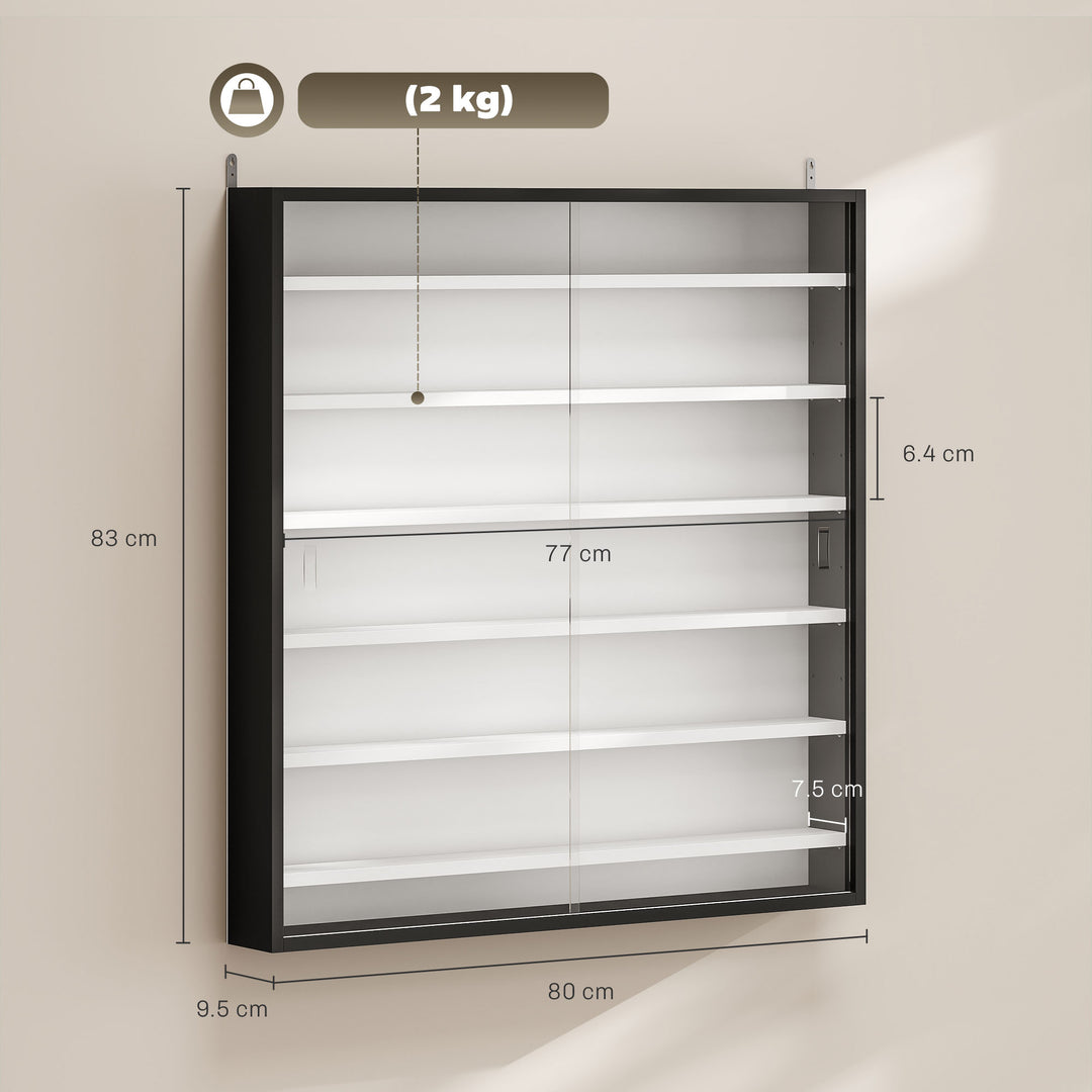 Six Shelf Display Cabinet, with Glass Doors - Black and White