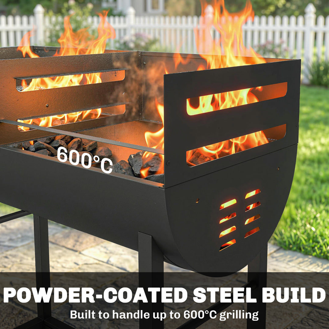 Charcoal Barbecue Grill with 2 Cooking Areas, Portable BBQ Trolley wit