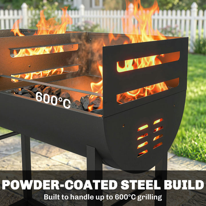 Charcoal Barbecue Grill with 2 Cooking Areas, Portable BBQ Trolley wit