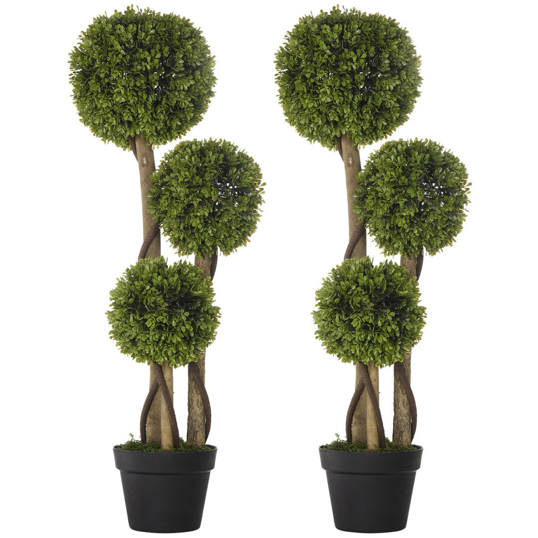 Set of 2 Decorative Artificial Plants, Boxwood Ball Topiary Trees in Pot Fake Plants for Home, Indoor&Outdoor Decor, 90 cm, Light Green