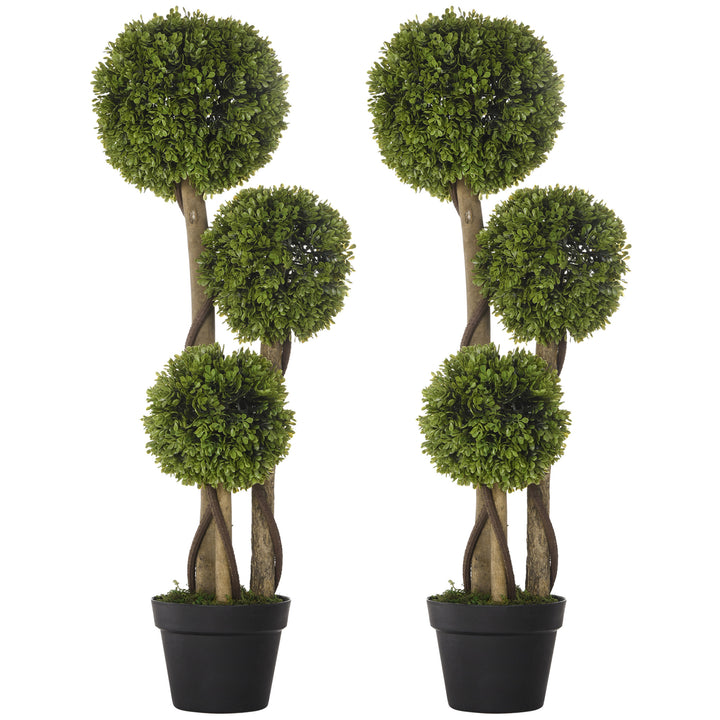 Set of 2 Decorative Artificial Plants, Boxwood Ball Topiary Trees in Pot Fake Plants for Home, Indoor&Outdoor Decor, 90 cm, Light Green