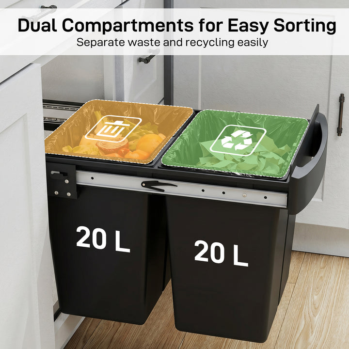 Pull Out Bin, Kitchen Under Sink Bin with 2 Removable Compartments, Sm
