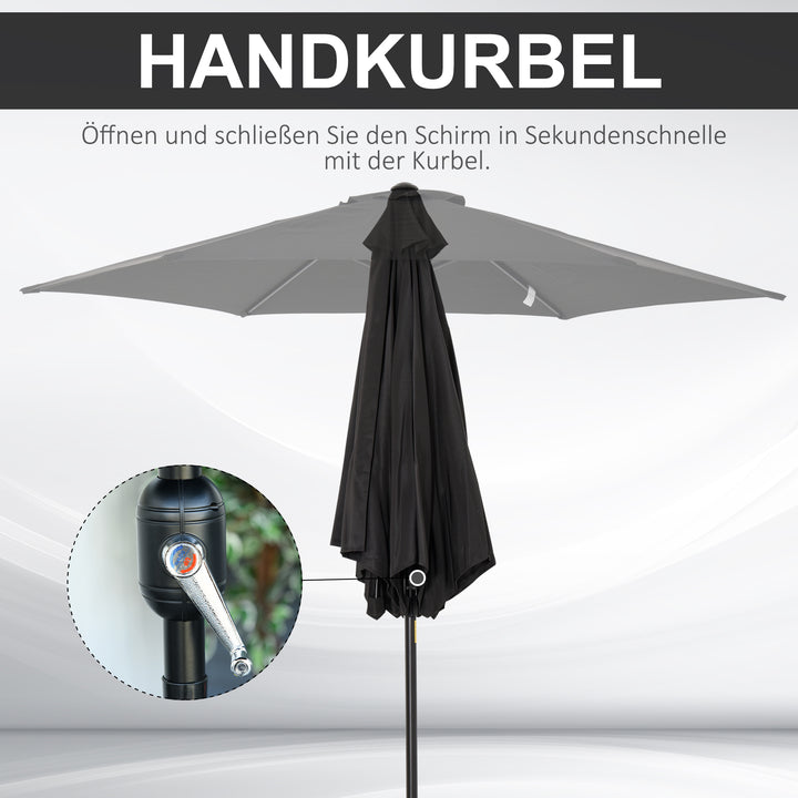 Outsunny Outdoor Garden Parasol with Tilt and Crank Mechanism, 2.7M Sun Shade Umbrella, Aluminium Frame, Black