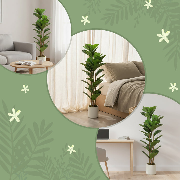 120cm Set of 2 Artificial Fiddle Leaf Fig Trees - Green