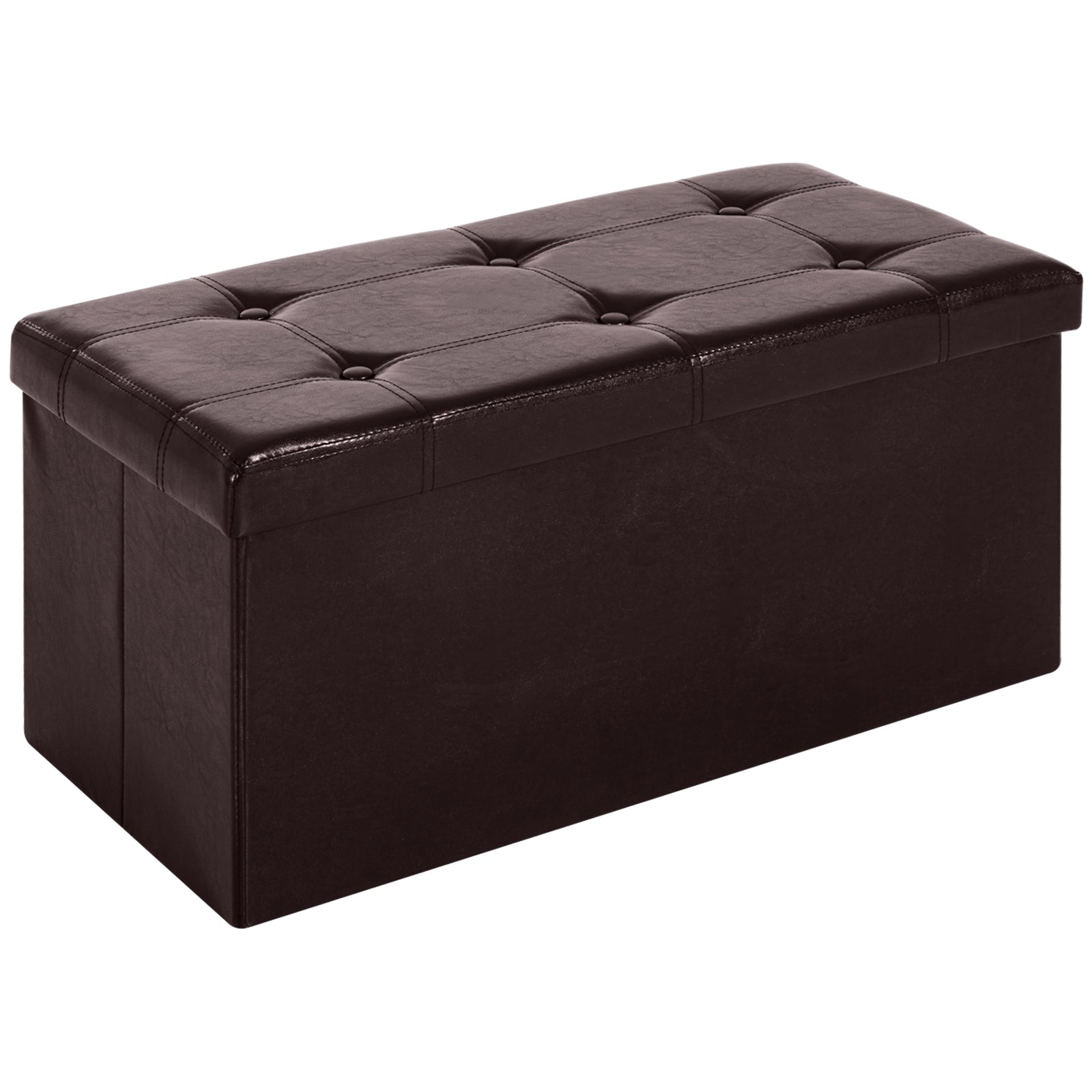 Folding Faux Leather Storage Cube Ottoman Bench Seat PU Rectangular Footrest Stool Box (Brown)