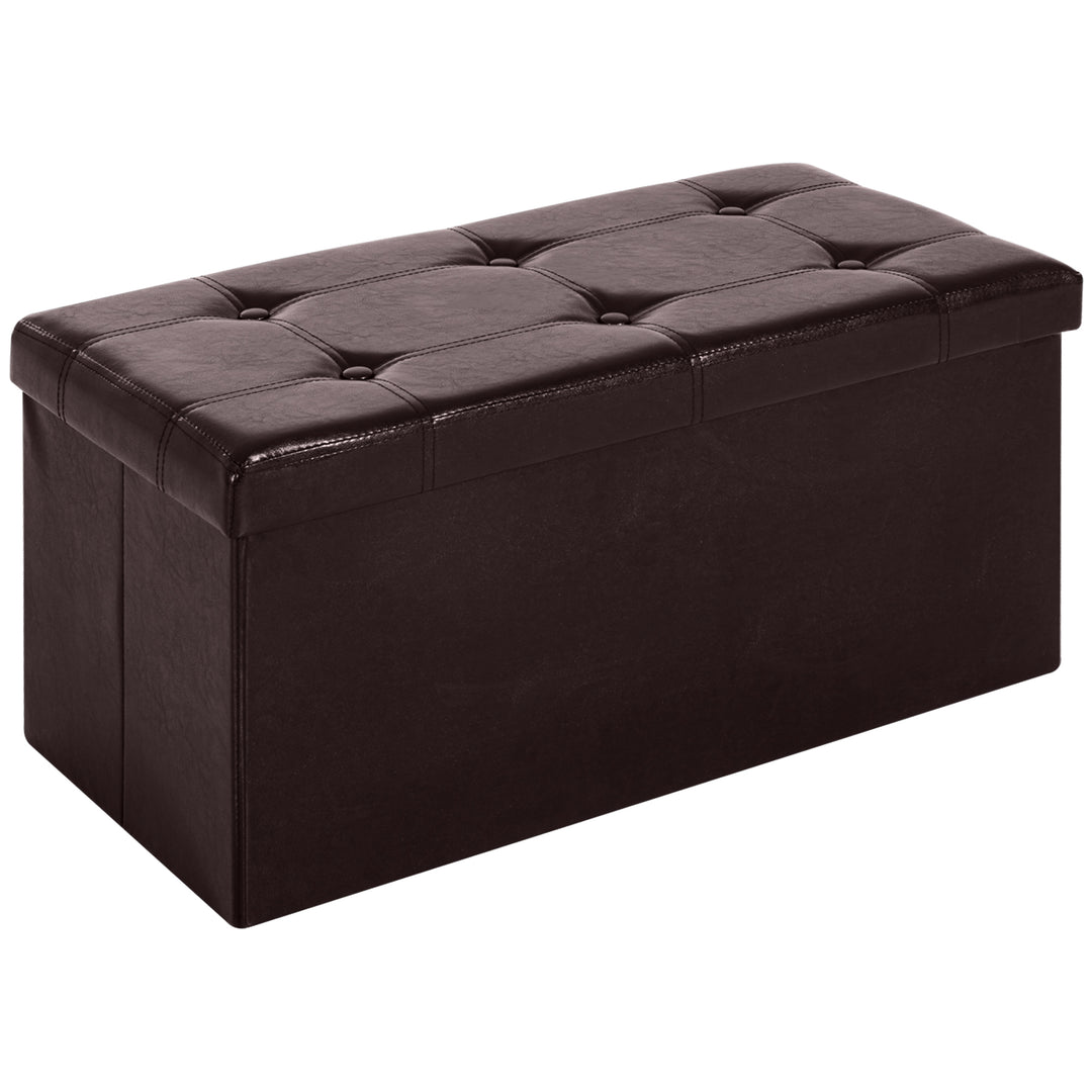 MCL Folding Faux Leather Storage Cube Ottoman Bench Seat PU Rectangular Footrest Stool Box (Brown)