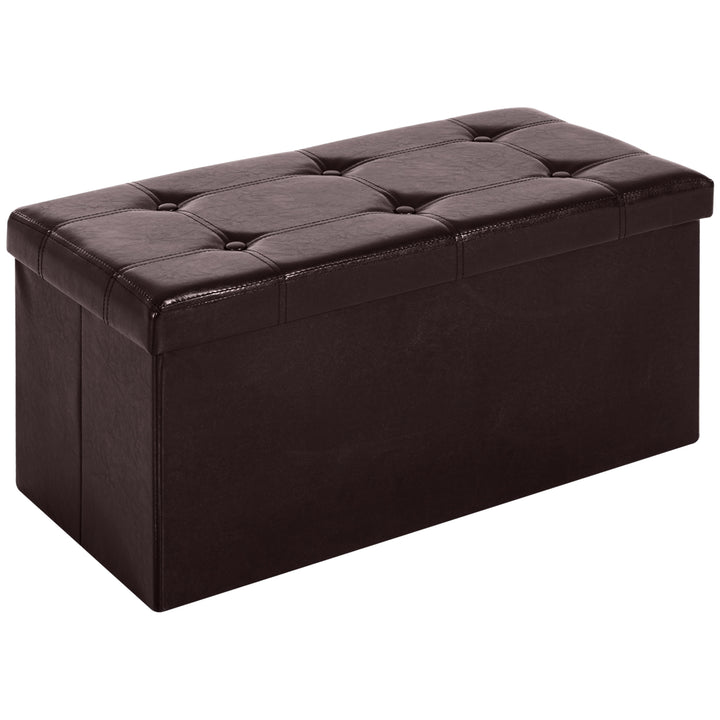 MCL Folding Faux Leather Storage Cube Ottoman Bench Seat PU Rectangular Footrest Stool Box (Brown)