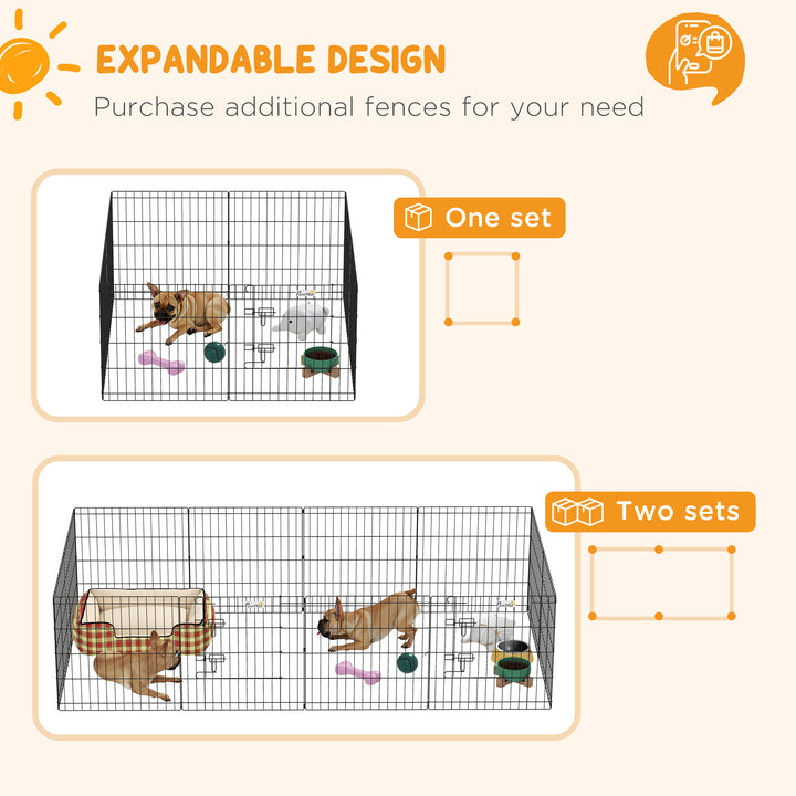 Dog Playpen, Puppy Pen, Eight-Panel Metal Fence, for Small Dogs, Indoors, Outdoors - Black
