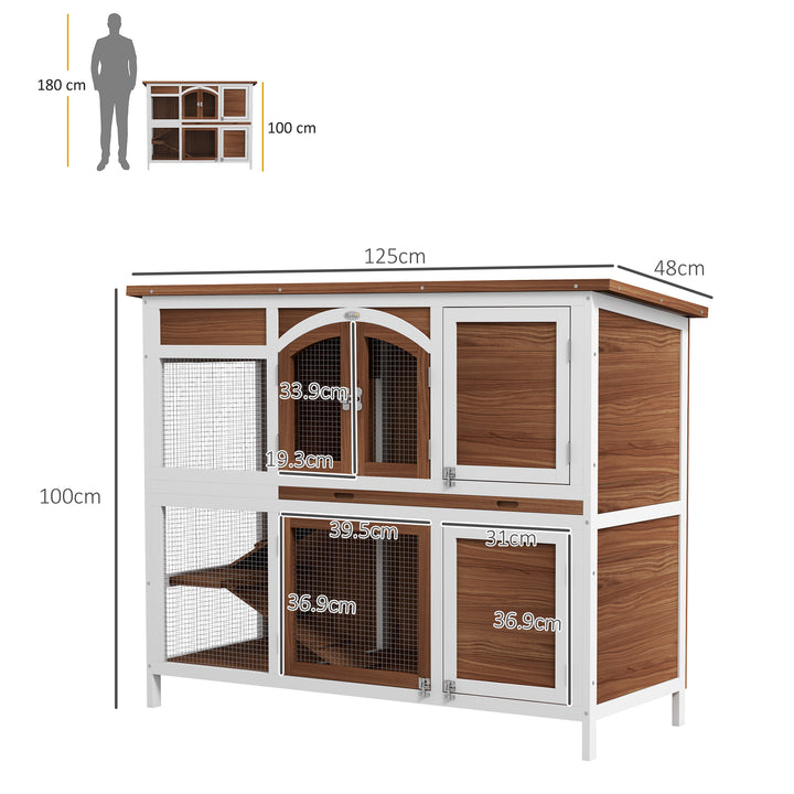 PawHut Two-Tier Wooden Pet Hutch with Openable Roof, Slide-Out Tray | Aosom UK