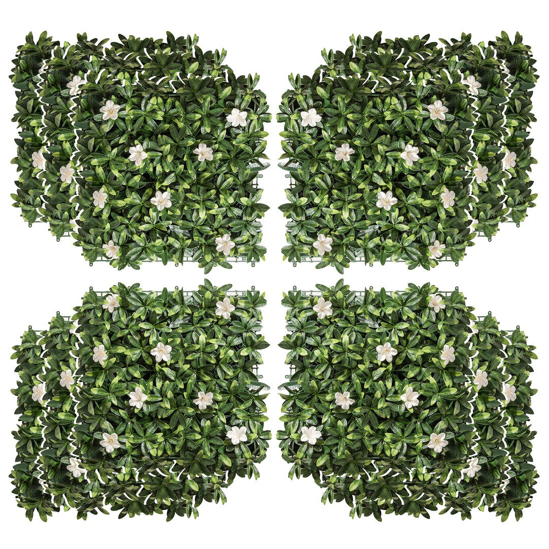 12PCS Artificial Boxwood Wall Panels 50cm x 50cm Rhododendron Privacy Fence Screen Faux Hedge Greenery Backdrop for Home Garden Backyard Balcony
