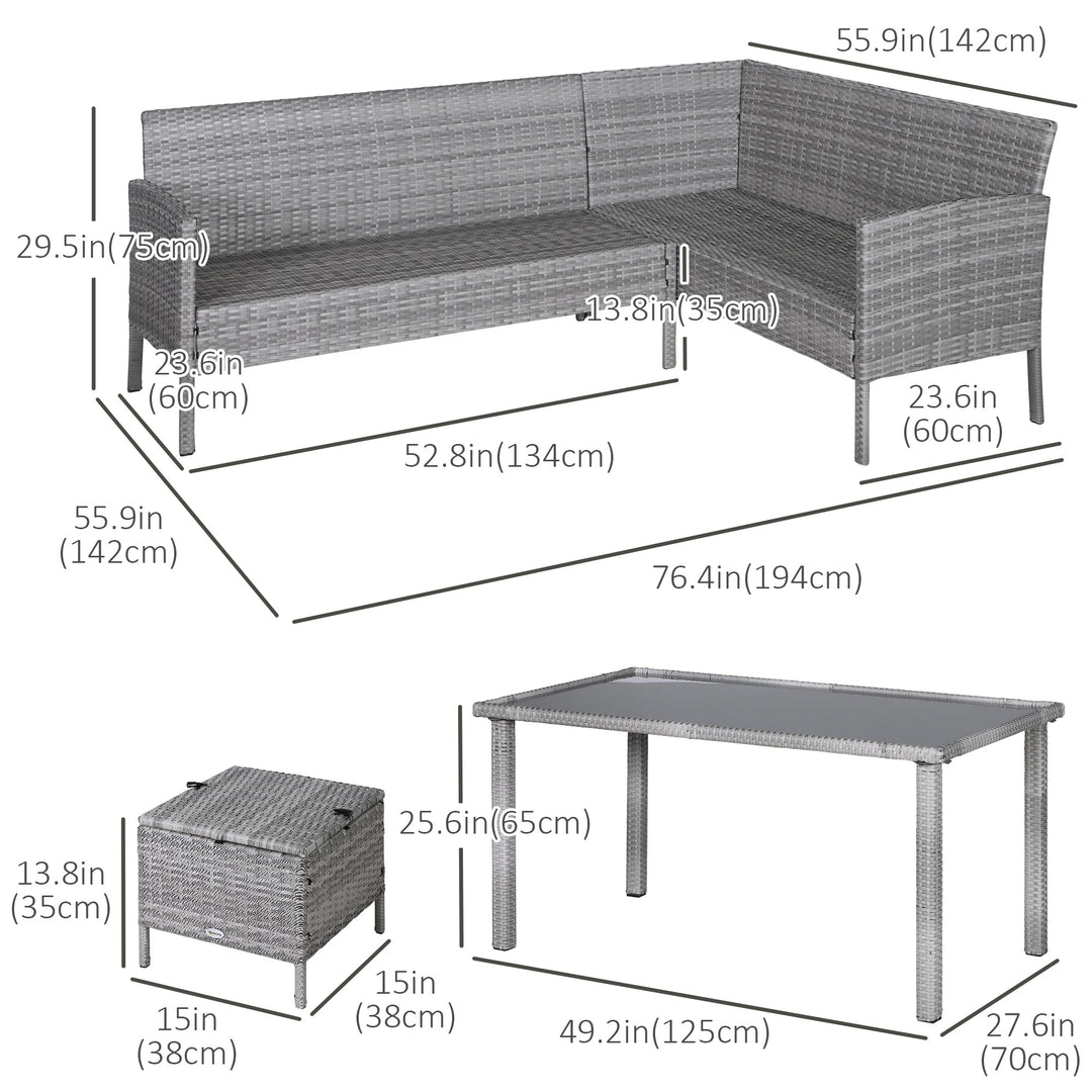 MCL 6-Seater Rattan Dining Set Sofa Table Footstool Outdoor w/ Cushion Garden Furniture