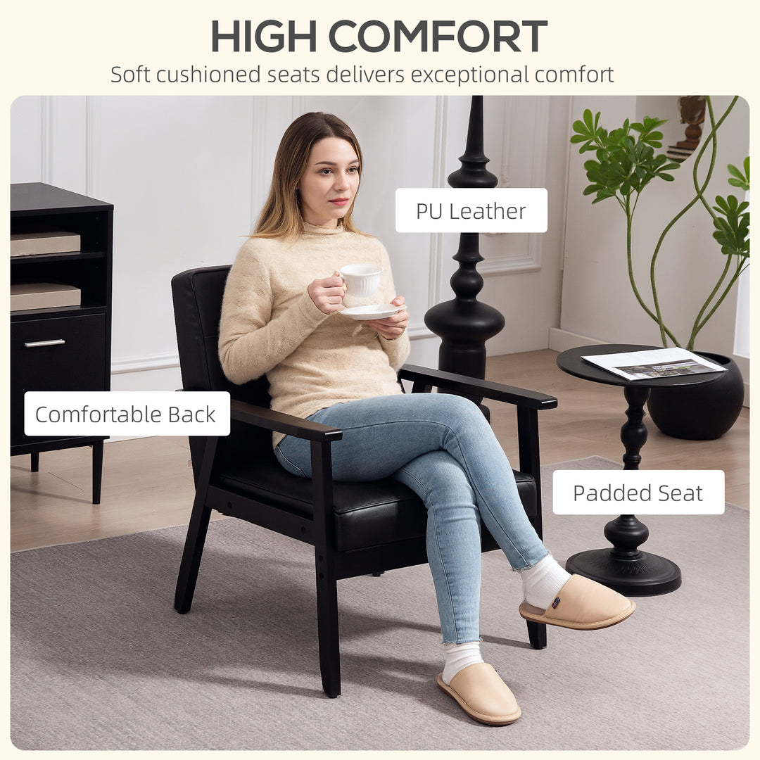 Retro-Style Accent Chair, with Faux Leather Seat - Black