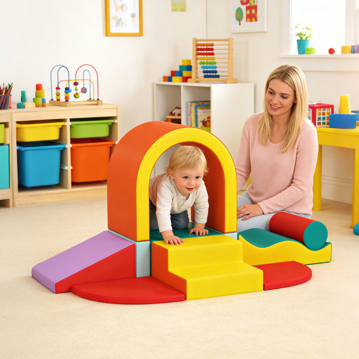 Kids Soft Play Set, 10PCs PU Leather Foam Climbing Blocks for Climb an