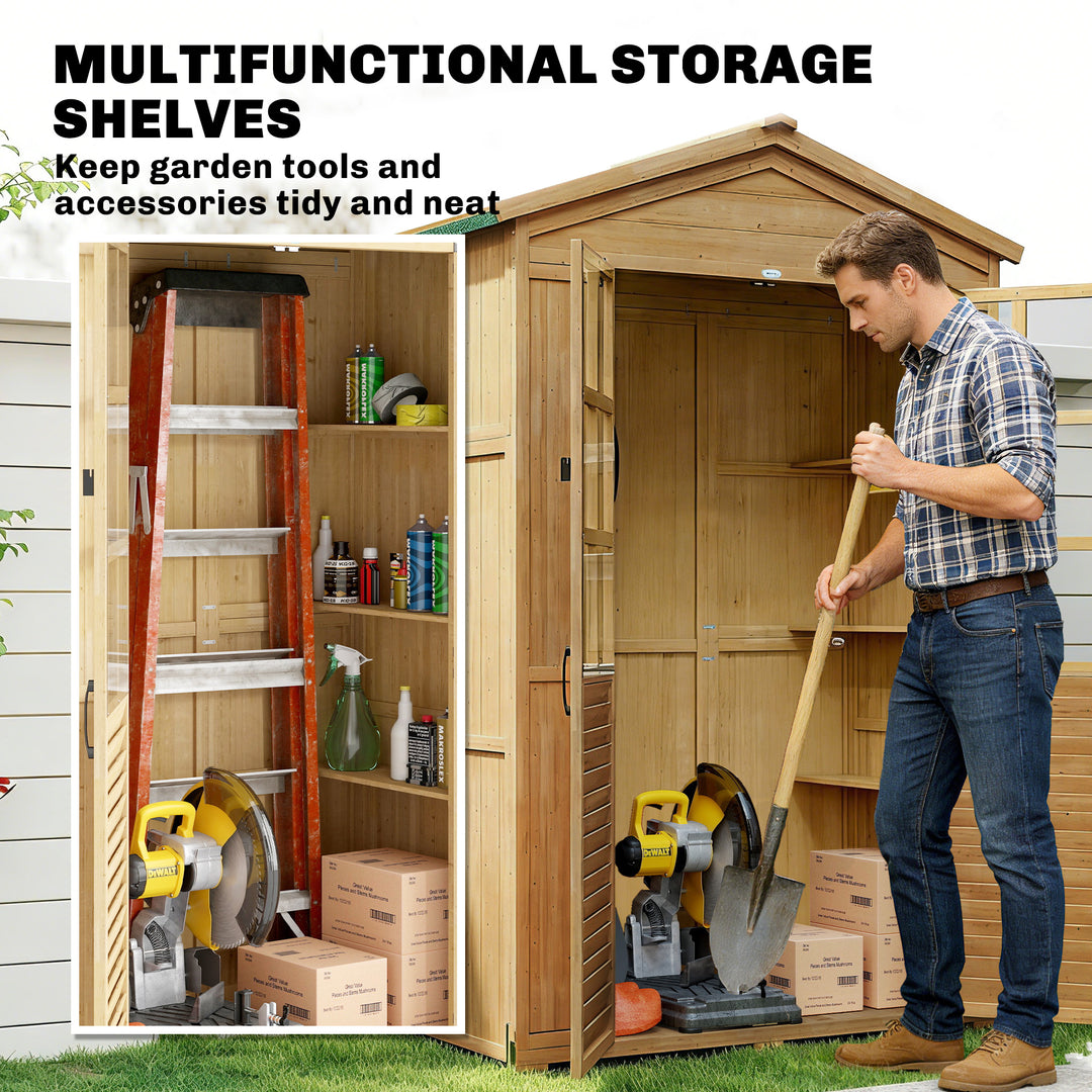 Outdoor Wooden Storage Cabinet, Garden Tool Shed with Acrylic Windows 